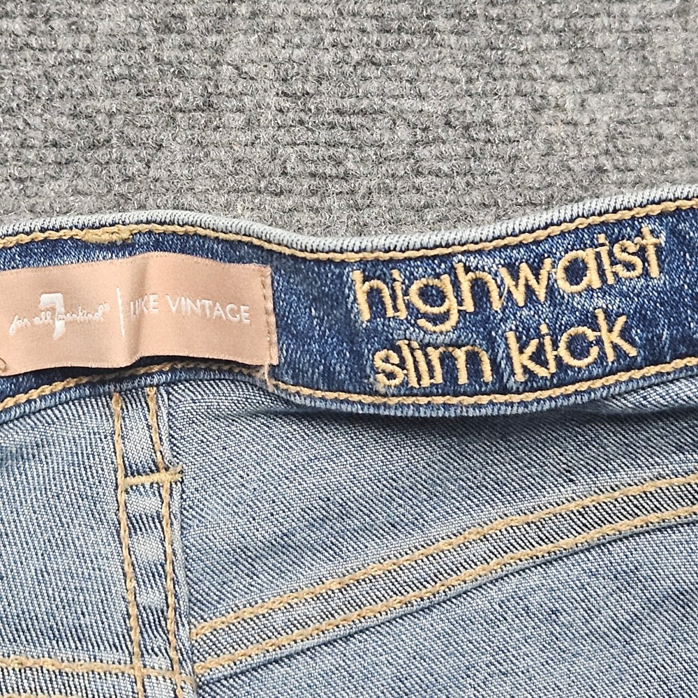 7 For All Mankind High Waist Slim Kick Jeans Size 27 Flare Bootcut Boho Coastal - Picture 4 of 8
